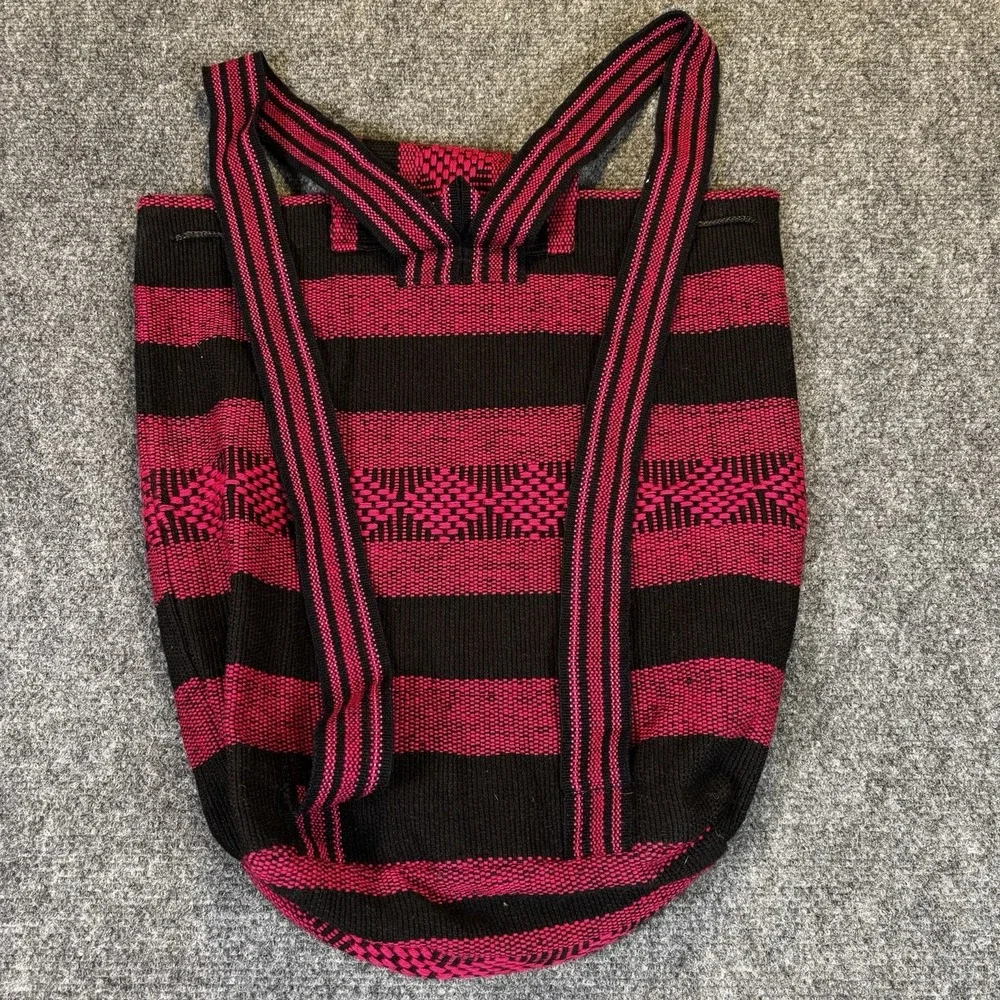 Disney‎ Minnie Mouse Backpack Kids Medium Pink Black Woven Boho Striped Bag